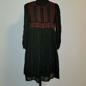 NwT Zara sheer embroidered and silver metallic thread empire waist dress in XS
